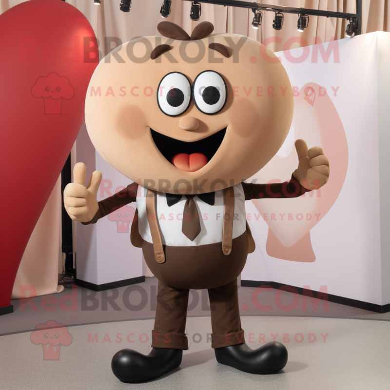 Tan Heart mascot costume character dressed with a Suit and Suspenders