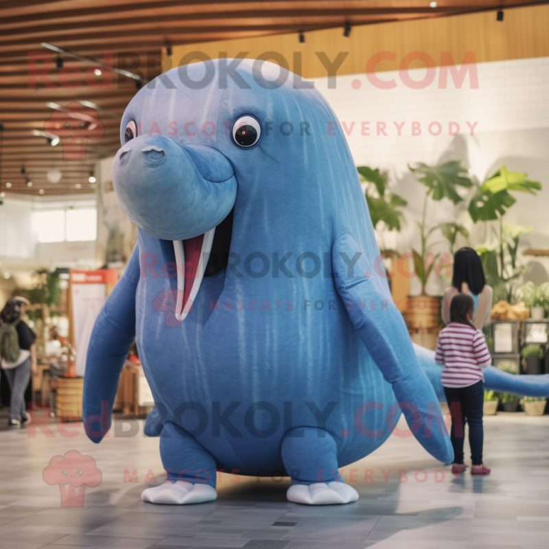 nan Blue Whale mascot costume character dressed with a Mom Jeans and Suspenders