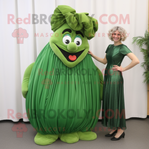 Forest Green Goulash mascot costume character dressed with a Evening Gown and Hair clips