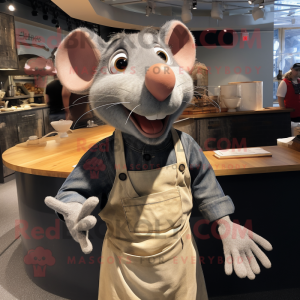 Silver Ratatouille mascot costume character dressed with a Overalls and Cufflinks