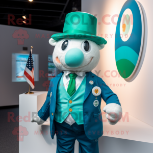 Turquoise Irish Flag mascot costume character dressed with a Blazer and Ties