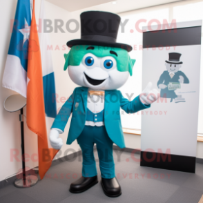 Turquoise Irish Flag mascot costume character dressed with a Blazer and Ties