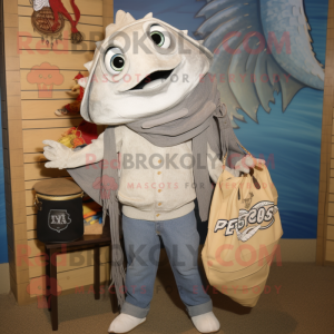 Silver Fish Tacos mascot costume character dressed with a Henley Tee and Handbags