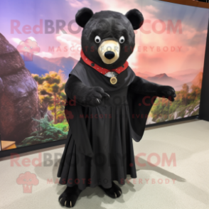 Black Bear mascot costume character dressed with a A-Line Skirt and Shawls
