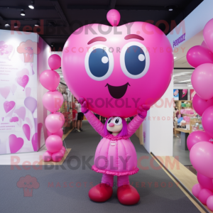 Pink Heart Shaped Balloons mascot costume character dressed with a Maxi Dress and Bracelets