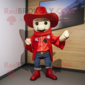 Red Cowboy mascot costume character dressed with a Sweatshirt and Pocket squares