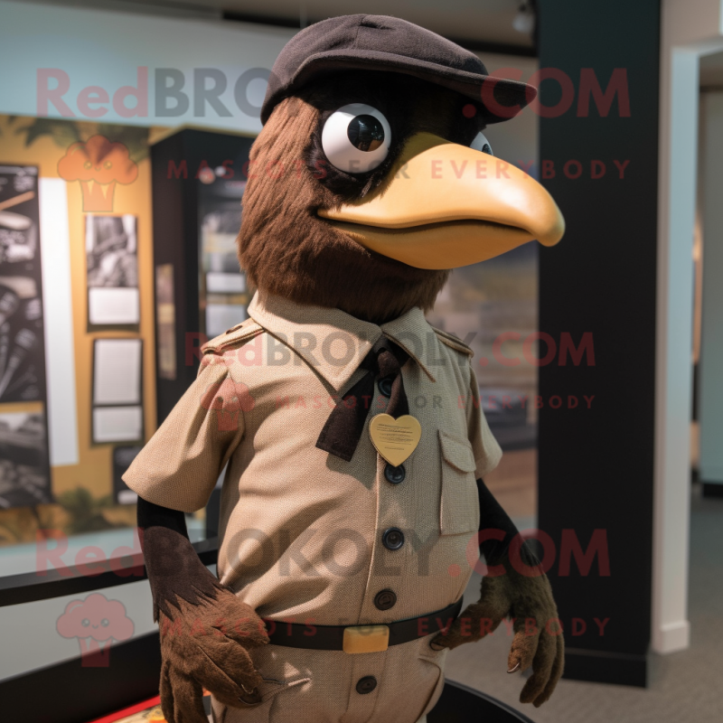 Brown Crow mascot costume character dressed with a Poplin Shirt and Tie pins