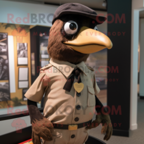 Brown Crow mascot costume character dressed with a Poplin Shirt and Tie pins