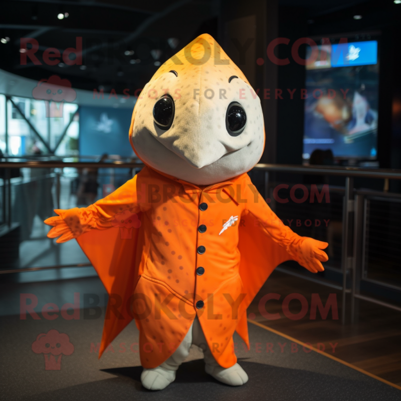 Orange Stingray mascot costume character dressed with a Waistcoat and Wraps