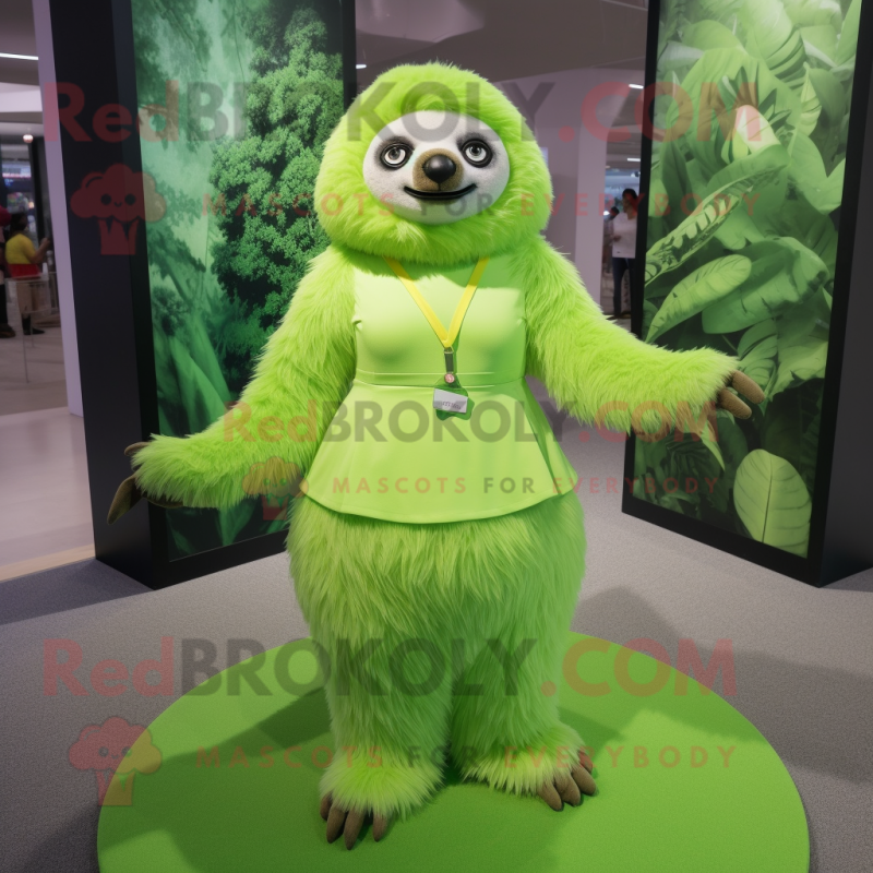 Lime Green Sloth mascot costume character dressed with a Mini Skirt and Cufflinks