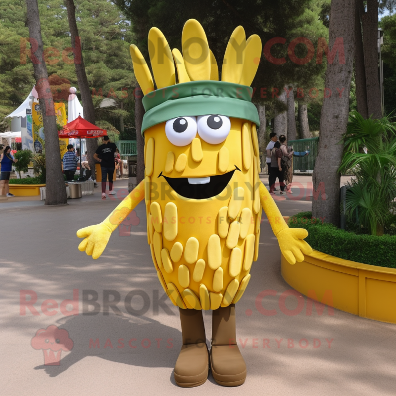 Olive French Fries mascot costume character dressed with a Mini Dress and Bracelets