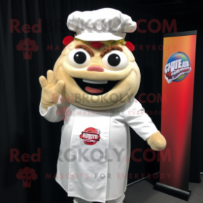 White Pulled Pork Sandwich mascot costume character dressed with a Hoodie and Rings