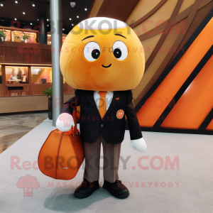 Orange Sushi mascot costume character dressed with a Blazer and Tote bags