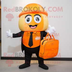 Orange Sushi mascot costume character dressed with a Blazer and Tote bags