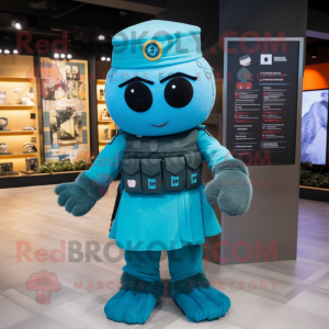 Cyan Army Soldier maskot...