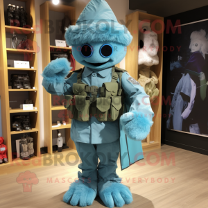 Cyan Army Soldier maskot...