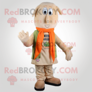 Beige Carrot mascot costume character dressed with a Cargo Pants and Scarves