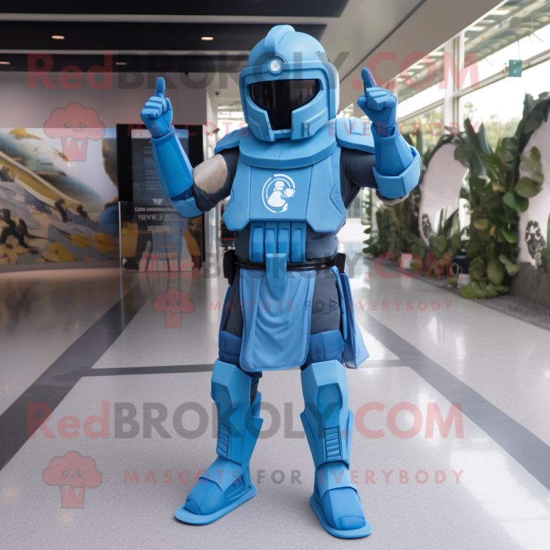 Sky Blue Spartan Soldier mascot costume character dressed with a Leggings  and Earrings - Mascot Costumes -  Sizes L (175-180CM)