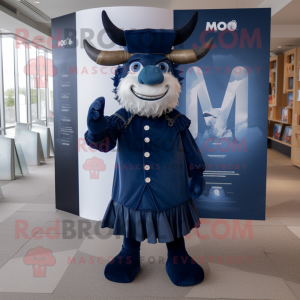 Navy Minotaur mascot costume character dressed with a Midi Dress and Hats