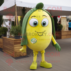 Olive Lemon mascot costume character dressed with a Skinny Jeans and Brooches