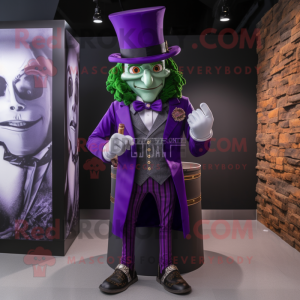 Purple Leprechaun Hat mascot costume character dressed with a Blazer and Belts
