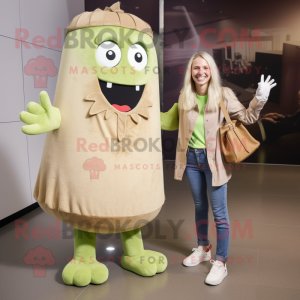 Beige Celery mascot costume character dressed with a Mom Jeans and Handbags