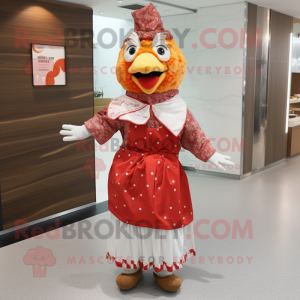 nan Fried Chicken mascot costume character dressed with a Empire Waist Dress and Scarves