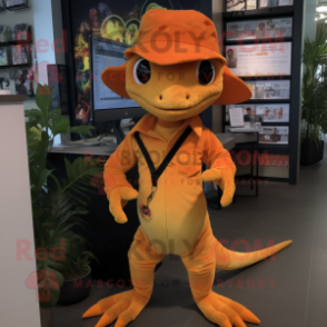 Orange Geckos mascot costume character dressed with a Graphic Tee and Cummerbunds