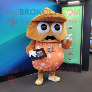 Peach Nachos mascot costume character dressed with a Board Shorts and Coin purses