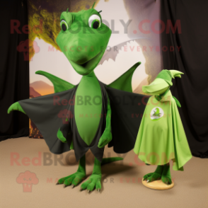 Forest Green Pterodactyl mascot costume character dressed with a Wrap Skirt and Pocket squares