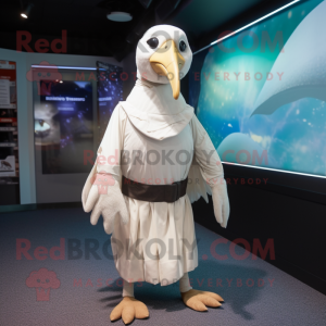 Cream Albatross mascot costume character dressed with a Bodysuit and Cummerbunds