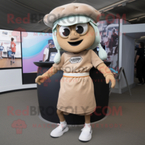 Tan Gyro mascot costume character dressed with a Capri Pants and Headbands