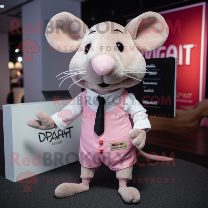 Pink Rat mascot costume character dressed with a Playsuit and Tie pins