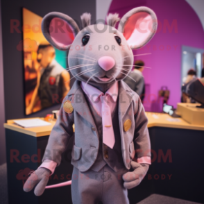 Pink Rat mascot costume character dressed with a Playsuit and Tie pins