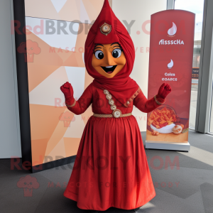 Red Tikka Masala mascot costume character dressed with a Empire Waist Dress and Earrings