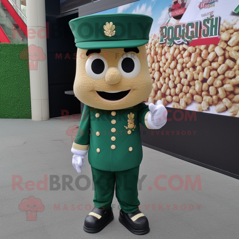 Forest Green Pop Corn mascot costume character dressed with a Vest and Berets