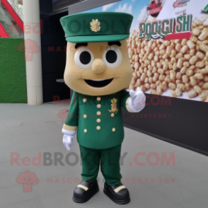 Forest Green Pop Corn mascot costume character dressed with a Vest and Berets