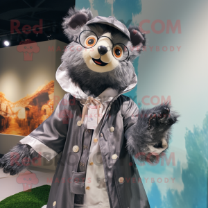 Gray Spectacled Bear mascot costume character dressed with a Raincoat and Headbands