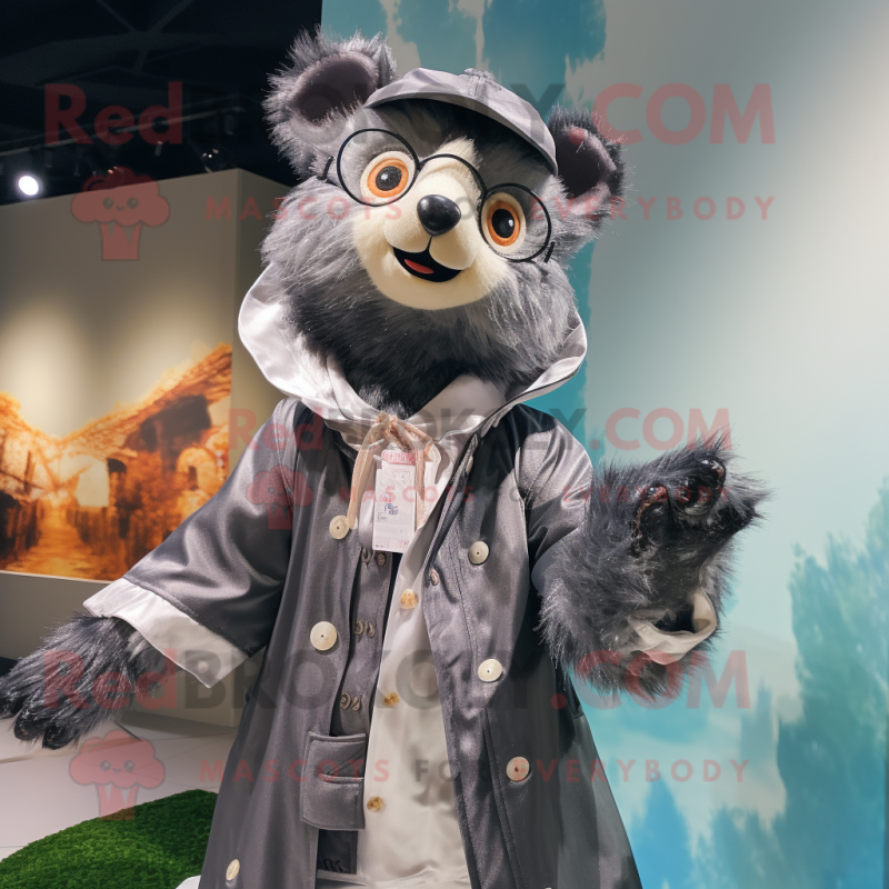 Gray Spectacled Bear mascot costume character dressed with a Raincoat and Headbands