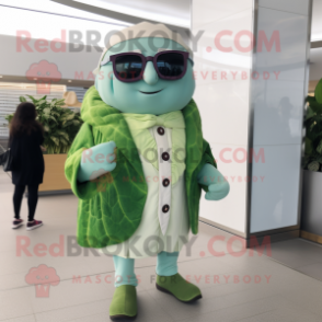 Cyan Corned Beef And Cabbage mascot costume character dressed with a Cardigan and Sunglasses
