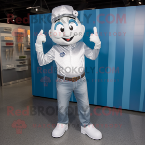 Silver Ice mascot costume character dressed with a Chambray Shirt and Shoe laces