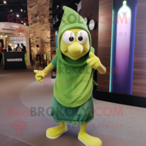 Olive Wizard mascot costume character dressed with a Running Shorts and Watches