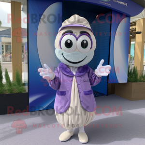 Lavender Oyster mascot costume character dressed with a Jacket and Headbands