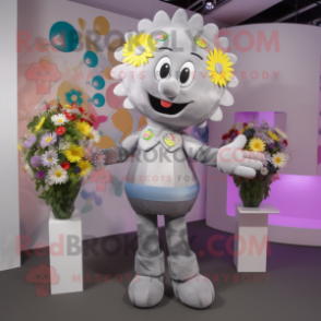 Silver Bouquet Of Flowers mascot costume character dressed with a Trousers and Pocket squares