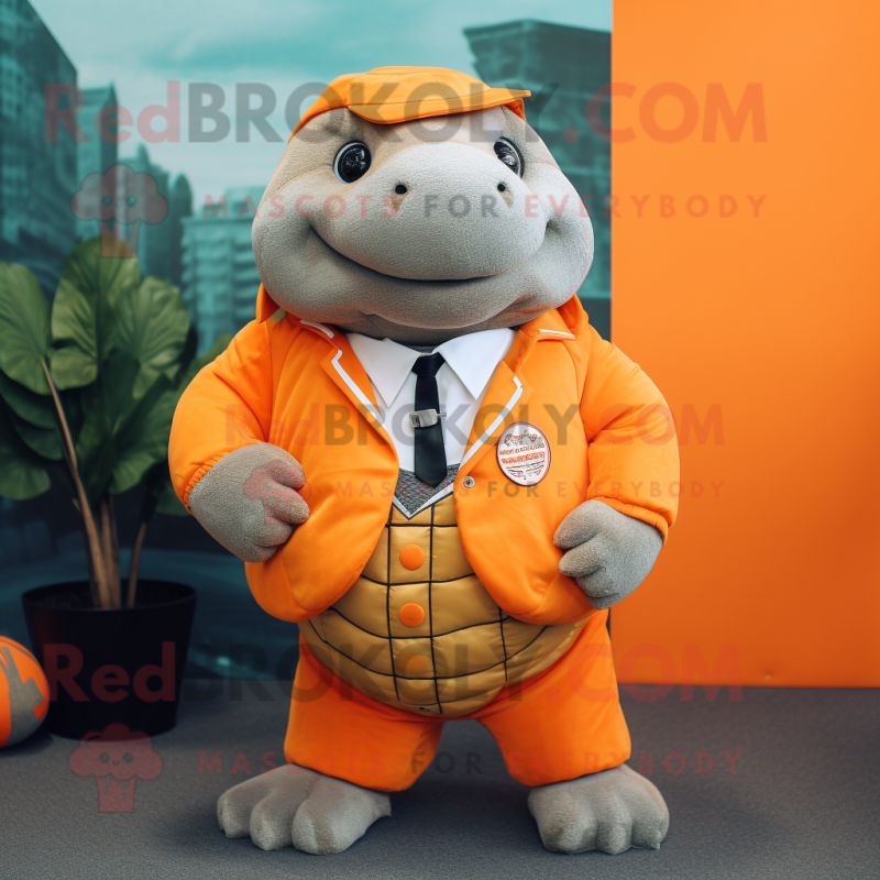 Orange Glyptodon mascot costume character dressed with a Jacket and Ties