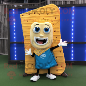 White Grilled Cheese Sandwich mascot costume character dressed with a Board Shorts and Shawls