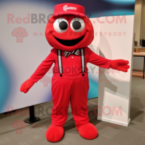 Red Bracelet mascot costume character dressed with a Romper and Bow ties