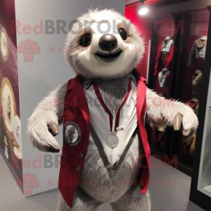 Silver Sloth mascot costume character dressed with a Blazer and Keychains