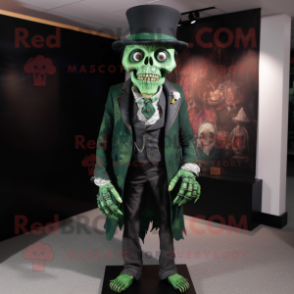 Forest Green Undead mascot costume character dressed with a Waistcoat and Hat pins