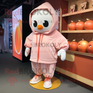 Peach Dim Sum mascot costume character dressed with a Sweatshirt and Shoe laces